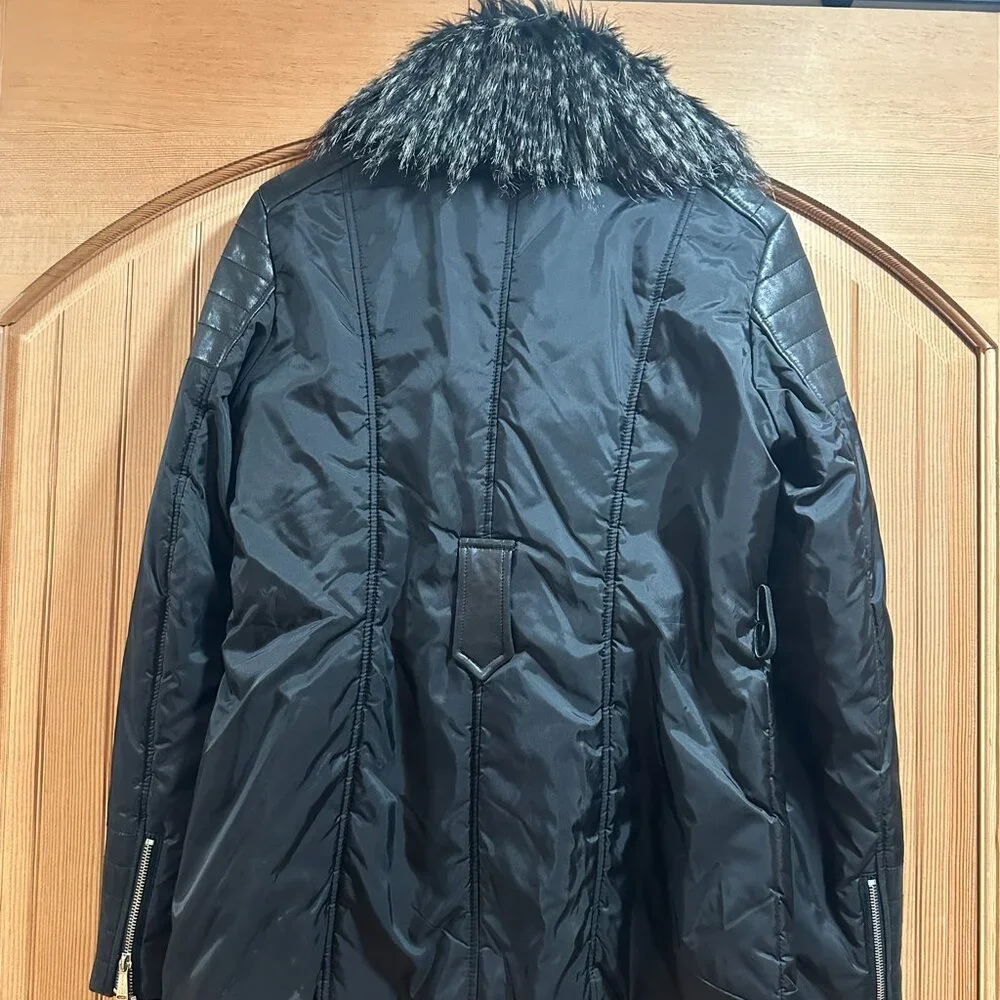 Michael Kors Moto Coat with Asymmetrical Front Zipper & Faux Fur Collar Size M - Picture 4 of 12